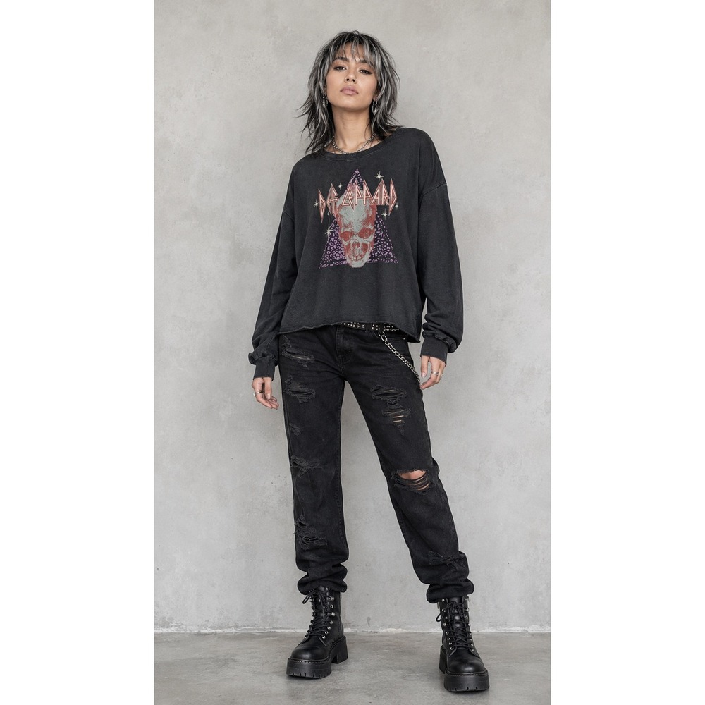 Streetwear Grunge Gothic Relaxed Def Leppard Skull Faded Black M Sweatshirt